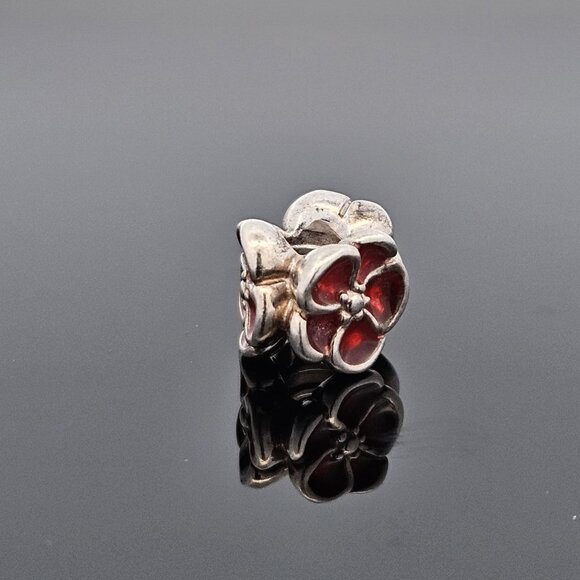 Pandora 925 Sterling Silver Red Poppy Flower Bead Charm - Picture 3 of 8